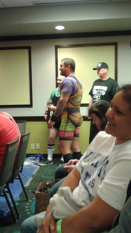 Some childhood fantasies never die...yes that is a Ninja Turtle singlet.